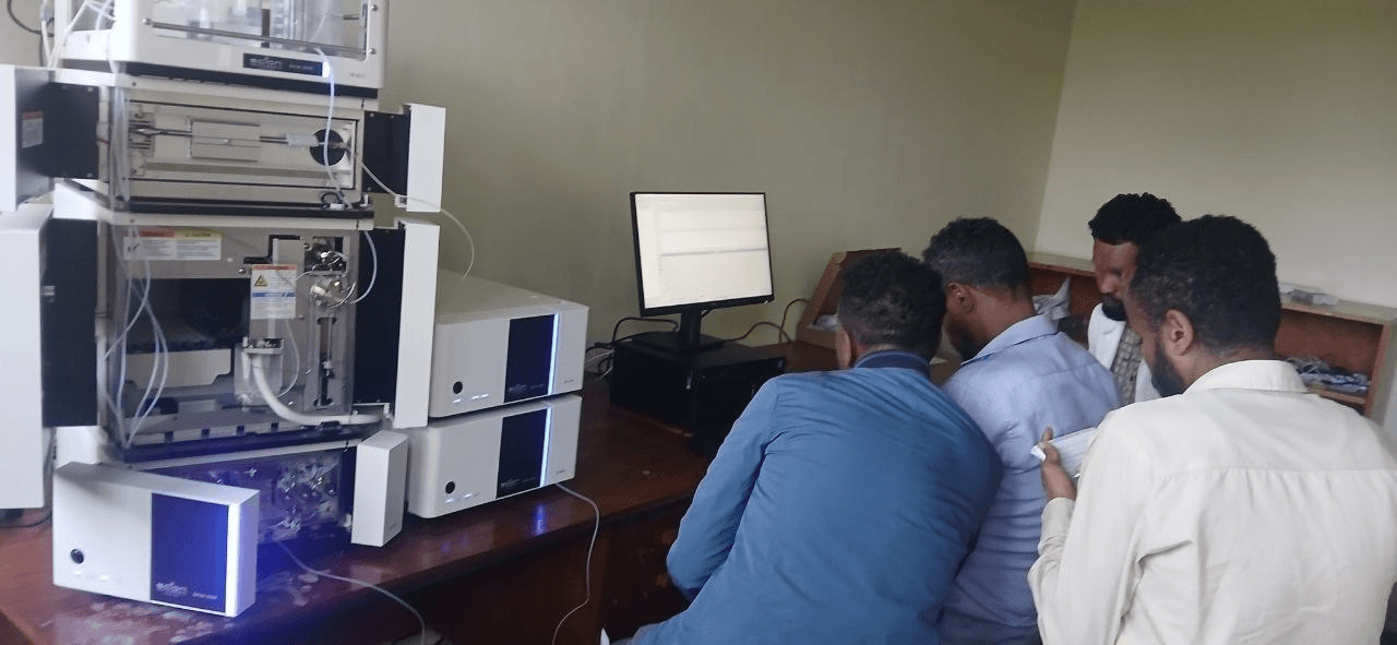 Hands-on HPLC operation session at the Jimma laboratory